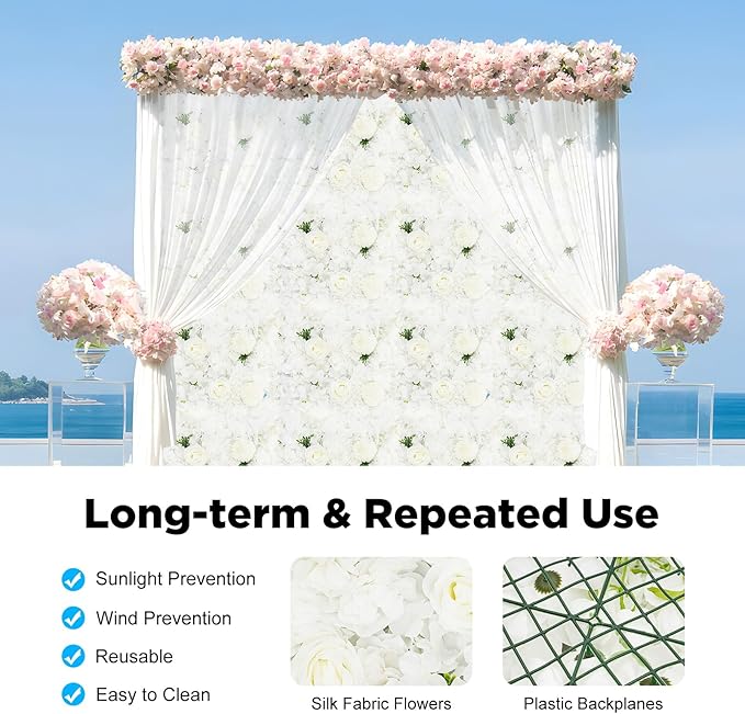 DouSeiAi 12Pcs Artificial Flower Wall Panel 3D Floral Backdrop Walls 15" X 15" Flower Wall Decor Flower Backdrop Faux Flowers Panel for Wedding Party Home Decoration, White