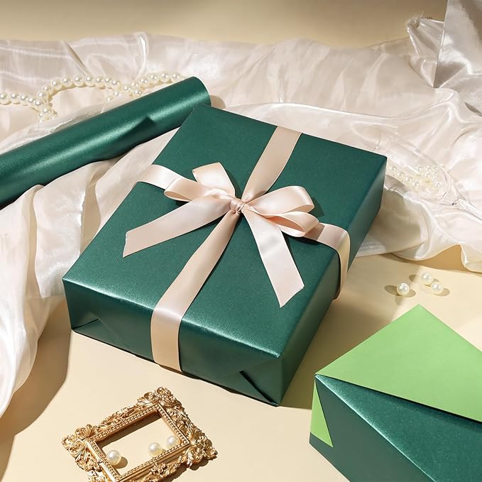 LaRibbons Green Wrapping Paper, 30 Inch x 33 Feet, Solid Color Pearly-Lustre Christmas Gift Wrap Paper Jumbo Rolls, Perfect for Holiday, Wedding, Valentine's Day, Birthday
