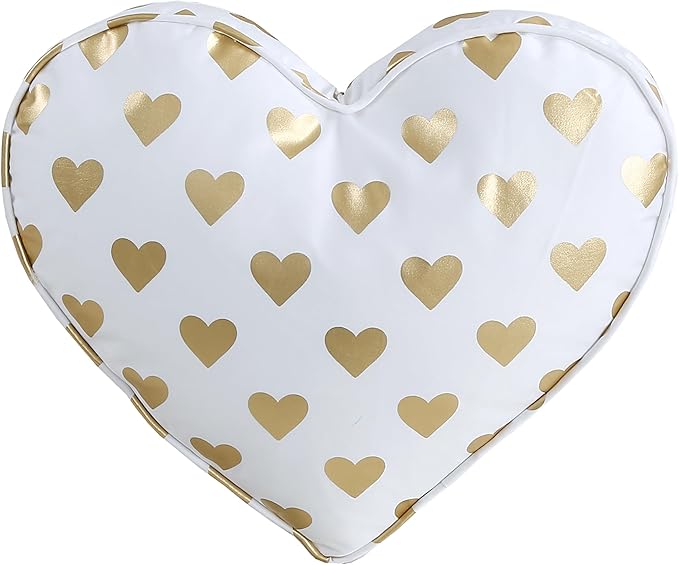 Cozy Line Home Fashions Pink Ruffle Gold Hearts Girl 100% Cotton Reversible All-Season Coverlet, Bedspread, Quilt Bedding Set (Sparkling Hearts, Twin - 4 Piece: 1 Quilt + 1 Sham + 2 Decor Pillows)