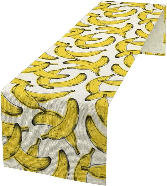 Banana Fruit Table Runner, Kitchen Dining Table Decor, Watercolor Tropical Fruit Palm Leaves Table Runners for Indoor Outdoor Home Farmhouse Holiday Wedding Birthday Party Decoration, 13 x108 Inch