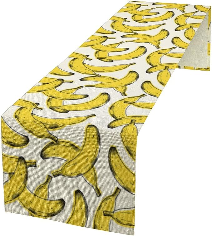 Banana Fruit Table Runner, Kitchen Dining Table Decor, Watercolor Tropical Fruit Palm Leaves Table Runners for Indoor Outdoor Home Farmhouse Holiday Wedding Birthday Party Decoration, 13 x36 Inch