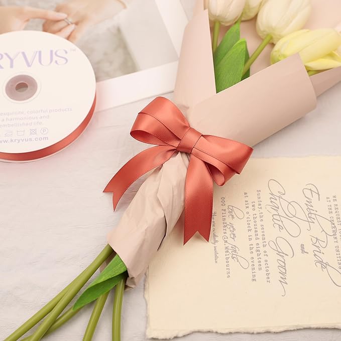 Copper Satin Ribbon, Double Faced 7/8 Inch X 25 Yards Copper Ribbon, Premium Satin Ribbon for Gift Wrapping, Crafts, Hair Bow Making, Sewing, Flower Bouquet, Wedding Party Decor