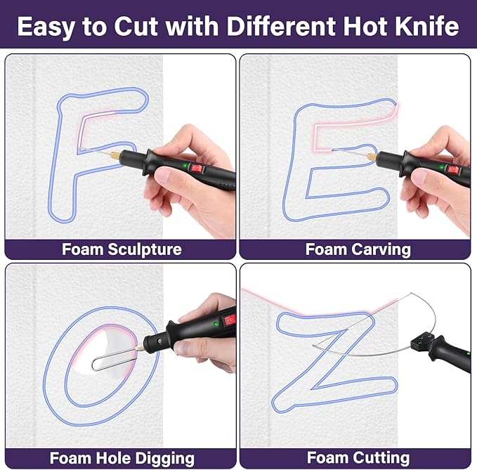 GOCHANGE 4 in 1 Foam Cutter Set, 18W Electric Styrofoam Cutting Tools Kit, 100-240V Hot Wire Cutter Tool With Power Adapter For DIY Craft, Small Cutting Project, Foam Carving & Digging