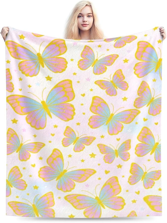 Butterfly Blanket for Women Butterflies Throw Blanket Soft Cozy Fleece Fuzzy Stuffed Plush Flannel Animal Gifts for Girls Kids Adults 40''x50''