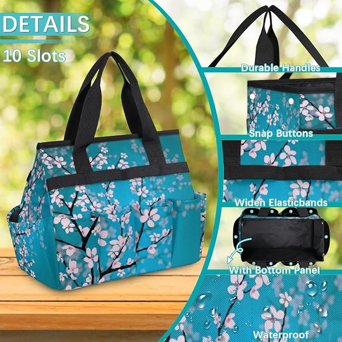 Garden Tool Tote Bag for Women Men Flower Branches Gardening Tool Storage Bags with 10 Pockets Standable Garden Home Tool Kits Organizer for Indoor Outdoor Gardening Gifts