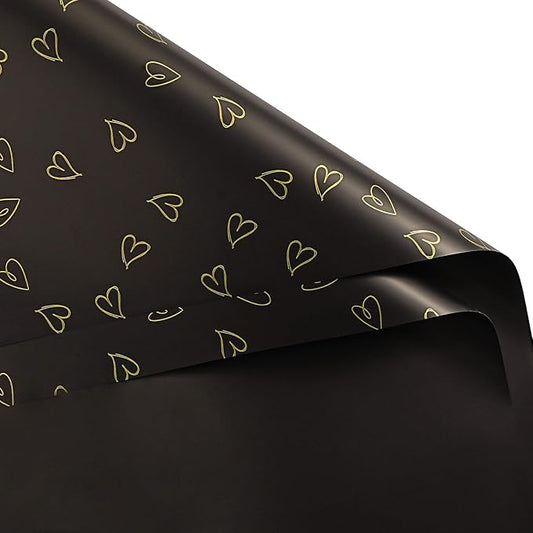 WRAPAHOLIC 20 Sheets Flower Wrapping Paper - 22.8 x 22.8 inch Black Love Design Water-Resistant Floral Bouquet Wrapping Paper, Florist Supplies Packaging for Wedding Birthday Gift DIY