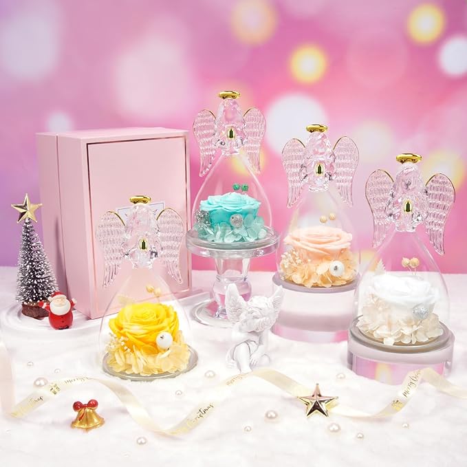 Sunia Preserved Flower Rose Gift for Women - Mother's Day Birthday Gifts for Mom Wife Grandma, Glass Angel Figurines Forever Real Roses Gifts for Her Valentine Day Thanksgiving﻿ (Aquamarine)