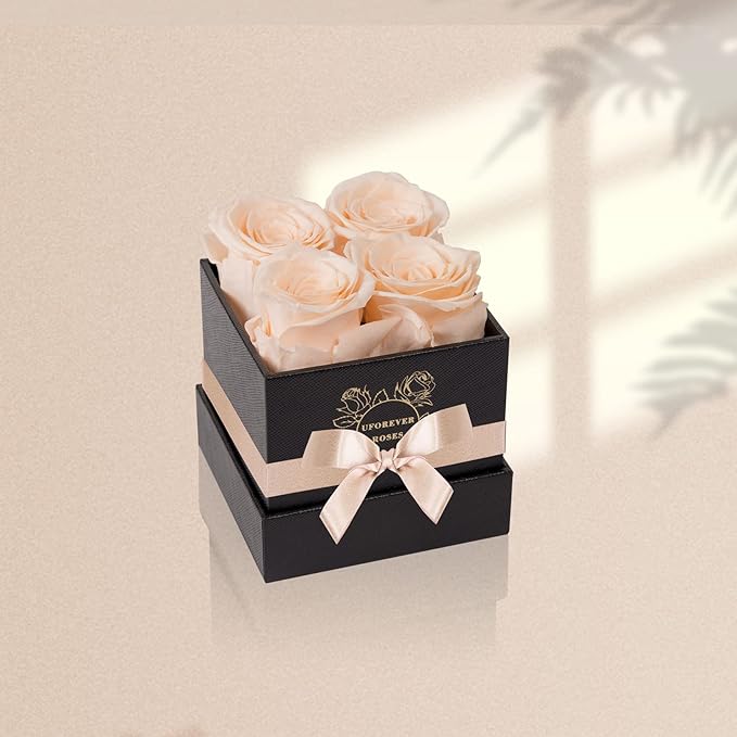 4-Piece Preserved Roses in a Box, Preserved Flowers, Roses Gift for Her, Buttermilk