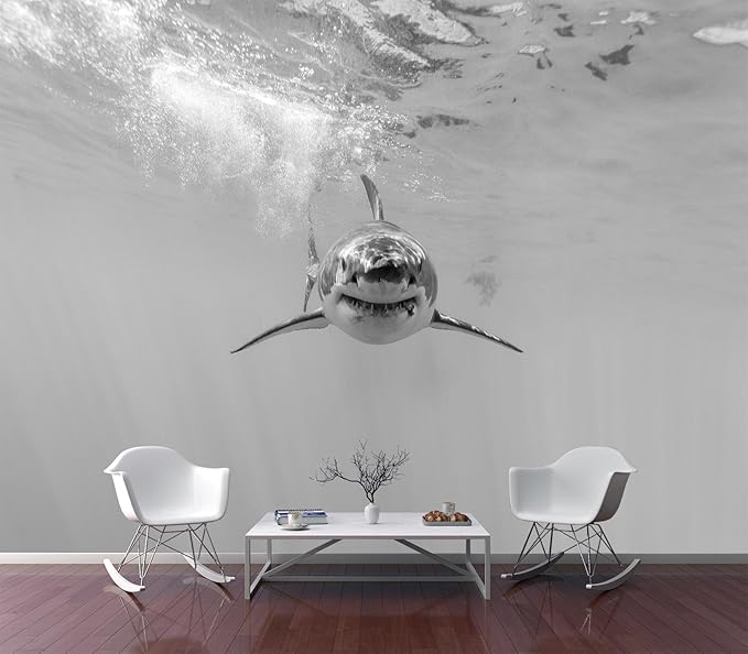 Eierme-Ferocious Great White Shark Mural Wallpaper Peel and Stick 90" x 67"