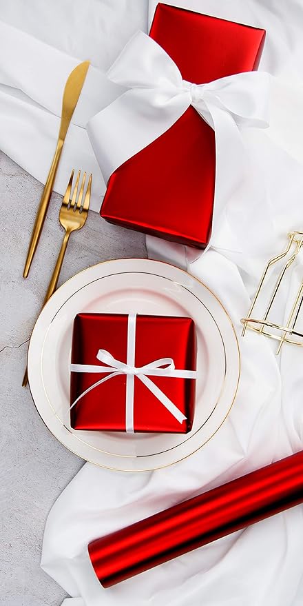 RUSPEPA Red Valentine's Wrapping Paper Roll - 81.5 Sq Ft Matte Metallic Red Foil Gift Wrap Jumbo Rolls for Wedding, Birthday, Shower, Congrats, Holiday, Christmas - 30 inches x 32.8 feet