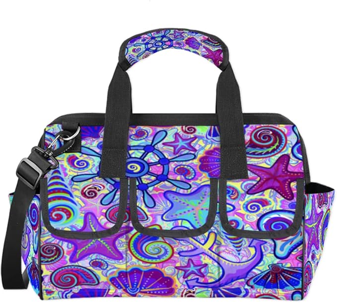 Marine Nautical Violet Pink Blue Tool Bag for Men Women Heavy Duty Multi-Pockets Wide Mouth Tool Tote Waterproof Tool Bag Organizer with Adjustable Shoulder Strap