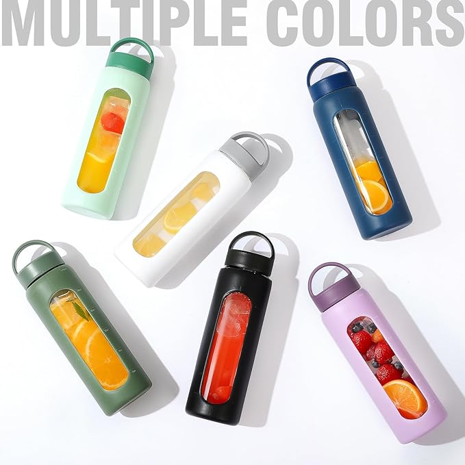 32 oz Glass Water Bottle, 1 Liter Glass Tumbler with Straw, Reusable Drinking Bottles with 2 Lids-Handle Lid&Bamboo Straw Lid, Silicone Sleeve, for Sports, Home,1 Pack-White