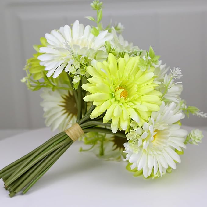 12 Pieces Artificial Daisy Flowers Wildflowers Bouquet for Table Vase Decor, Lifelike Fake Silk Spring Flowers, Perfectly Mimics Real Daisy and Spring Blooms (Green & White)