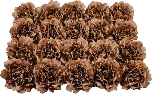 20pcs 5" Artificial Flower Peonies, Silk Peonies with 6" Stems, Flowers Suitable for Wedding Bouquets, Home Party Decoration (Coffee)