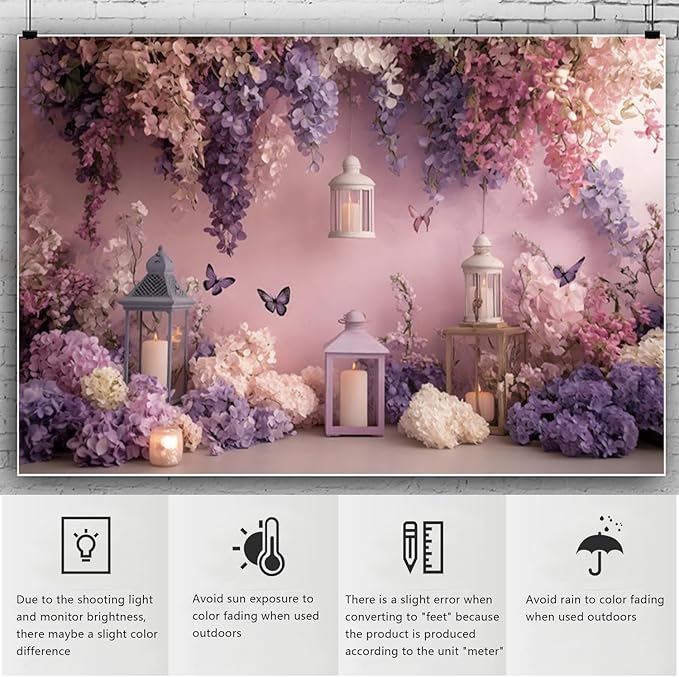 YongFoto Elegant Flower Wall Backdrop 5x3ft Floral Butterfly Candle Photography Background Baby Bridal Shower Wedding Girl Birthday Party Banner Room Decor Portrait Photoshoot Wallpaper Photo Booth