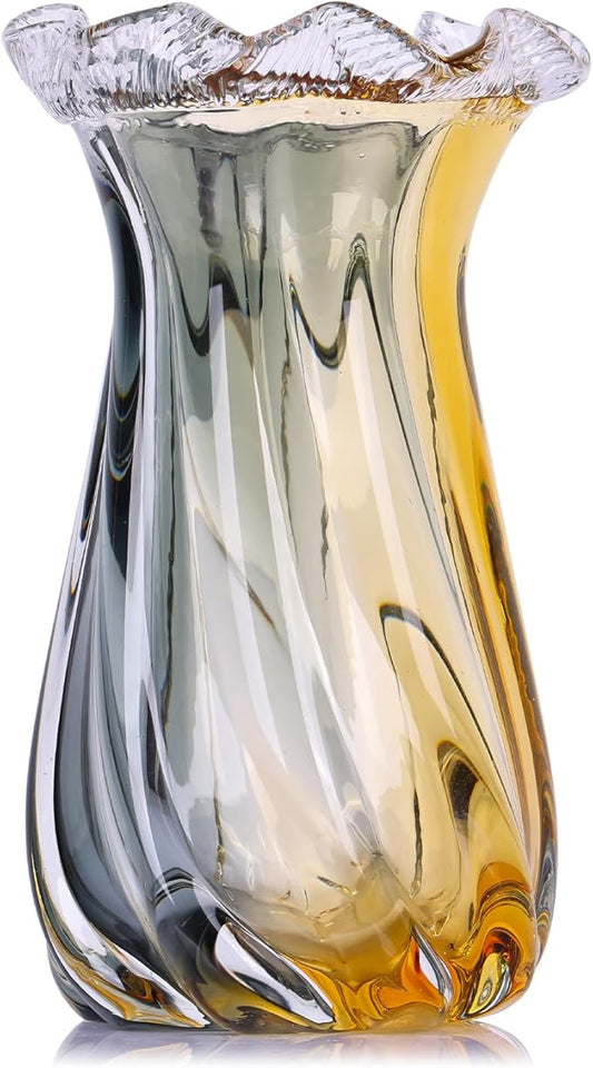 Amber Glass Vase Home Decor, Hand Blown Glass Vases Wide Mouth for Pampas Grass and Flower Decorative, Modern Minimalism Art Murano Clear Glass Vase, Coffee Table, Office Centerpiece