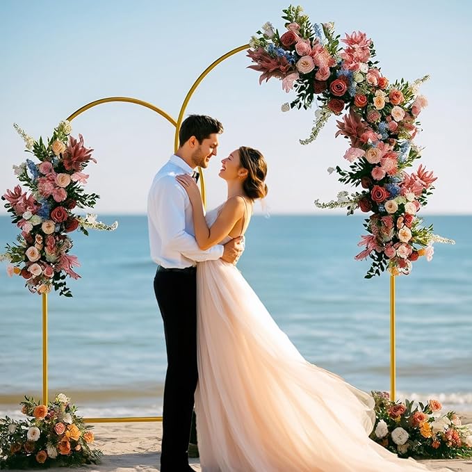 Metal Arch Backdrop Stand Set of 2 (7.2FT/6FT), Easy Assemble Balloon Arch Stand Kit, Decorative Backdrop Arch Stand, Gold Wedding Arch for Birthday Party and Baby Shower Decoration