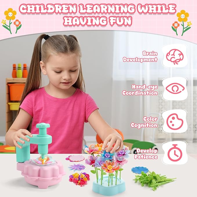 DIY Flower Bouquets Toys for Girls, Arts & Crafts Birthday Gift for Kids Ages 4-9, Handmade Creative Flower Market Kit for 4-6-8+Year Old Girl, Educational Activity Preschool Family Day Creative Gifts