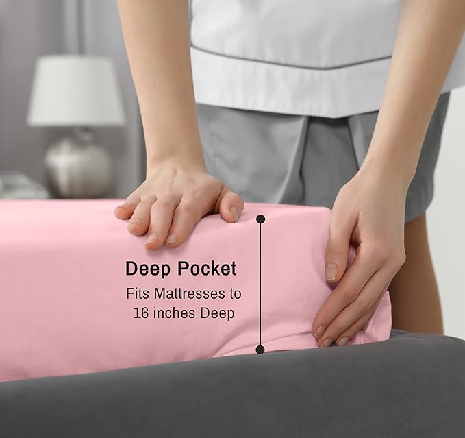 RUVANTI 100% Cotton Split King Sheets Sets for Adjustable Bed, 5 PCs, Soft & Breathable Percale Weave Bedding, Deep Pocket 16", Hotel Standard, Crisp Cool Feel & Durable, Dyed Sheet, Bridal Rose