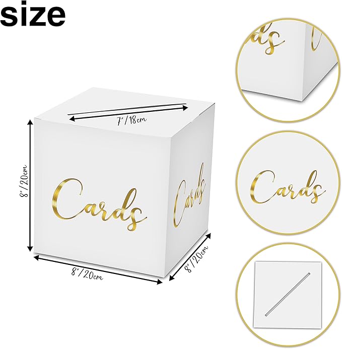AWSICE Classic Elegant Card Box – 1 Set Hot Stamping Card Receiving Box for Gift Envelope Money – Wedding Bridal Baby Shower Birthday Graduation Party Supplies Decorations (8"*8"*8", Gold)-A05