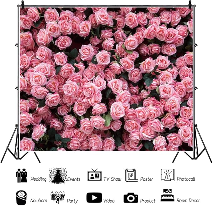 6x4ft Floral Backdrop for Party Photoshoot Pink Rose Flowers Wedding Birthday Bridal Shower Flower Wall Decorations Photography Background