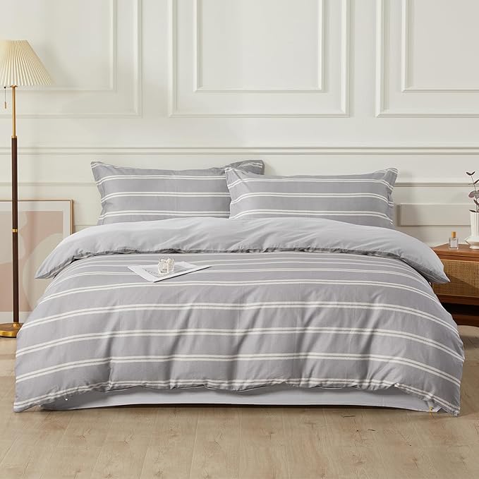 SAPHREAS Boy Gray Stripes Duvet Cover Set King Size 3pcs Dark Grey Streak Bedding Comforter Cover Set 1 Duvet Cover 2 Pillow Sham