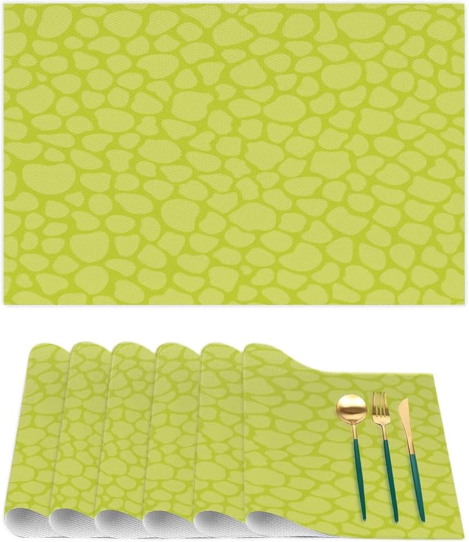 Sage Green Modern Placemats Set of 6 PVC Vinyl Non Slip Table Mats Waterproof Heat Resistant Place Mats Washable Wipeable Dining Table Mat for Kitchen Party Farmhouse Indoor Outdoor Decorative