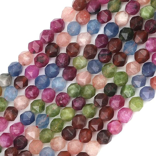 Faceted Natural Tourmaline Agate Stone Round Beads 6mm 36cm/Strand for Jewelry Making