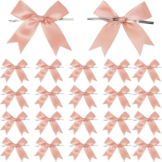 50 Counts Dusty Pink Twist Tie Bows 3.1" Pre-Tied Satin Ribbon Bow Decor Mini Twist Tie Bows for Gift Wrapping Treat Bags Cake Bridal Baby Shower Birthday Party Favors Wedding Decorations