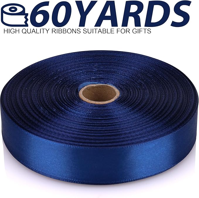 7/8 Inch 60 Yards Deep Blue Satin Craft Ribbon-Single Face Polyester Ribbon for Handmade Roses,Gift Wrapping,Timeless Flower,Bouquets,Wedding and Party Decoration