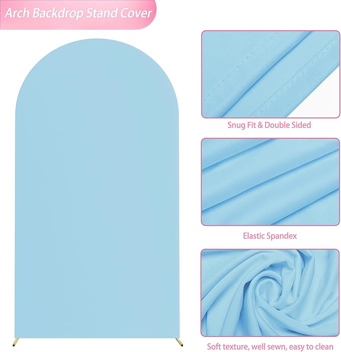 Wokceer 7.2FT Wedding Arch Cover Spandex Fitted Wedding Arch Stand Covers Round Top Chiara Arch Backdrop Cover for Birthday Party Ceremony Banquet Decoration Dusty Blue