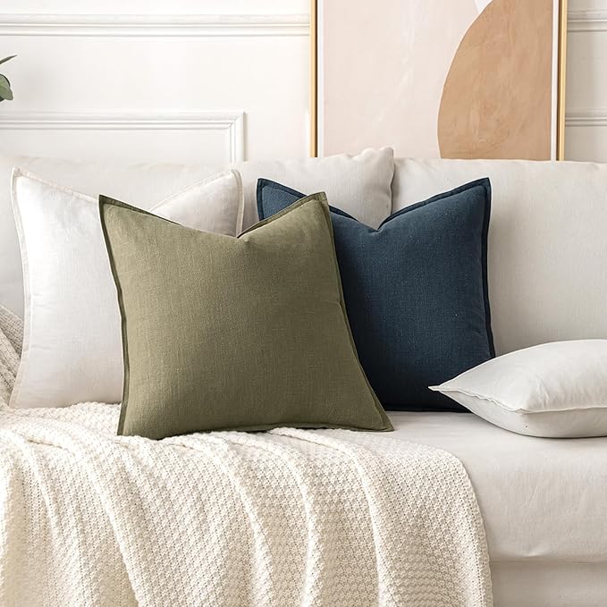 MIULEE Decorative Linen Lumbar Pillow Covers 12x20 Inch Light Olive Green Boho Farmhouse Neutral Couch Throw Pillows for Bed Pack of 2 Accent Modern Pillowcase Summer Sofa Livingroom Home Decor