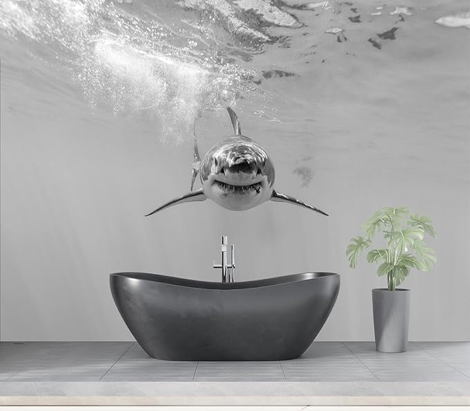 Eierme-Ferocious Great White Shark Mural Wallpaper Peel and Stick 137" x 102"
