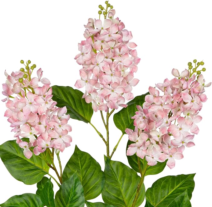 Artificial Lilac Flowers 30" Tall – Set of 3 Silk Lilac Flower Stems for Home Decor, Wedding Centerpieces, Faux Floral Arrangements – Light Pink Artificial Flowers for Vase, Spring & Farmhouse Décor