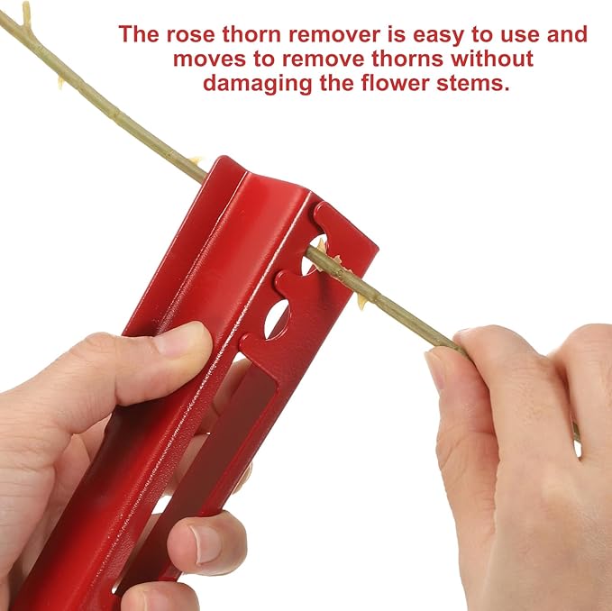 HARFINGTON 4pcs Rose Thorn Stripper Tool 5.5" Metal Flower Thorn Leaf Remover Flower Stem and Leaf Stripping for Gardening Home Florist Arrangement, Red