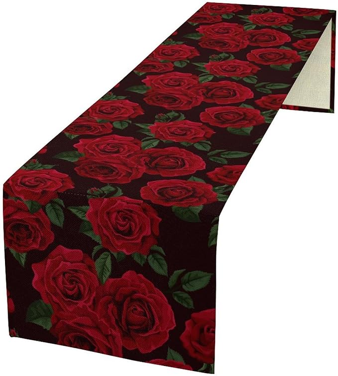 Red Rose Table Runner,Romantic Spring Summer Seasonal Table Runner for Indoor Outdoor Holiday Home Wedding Party 13x120 Inch