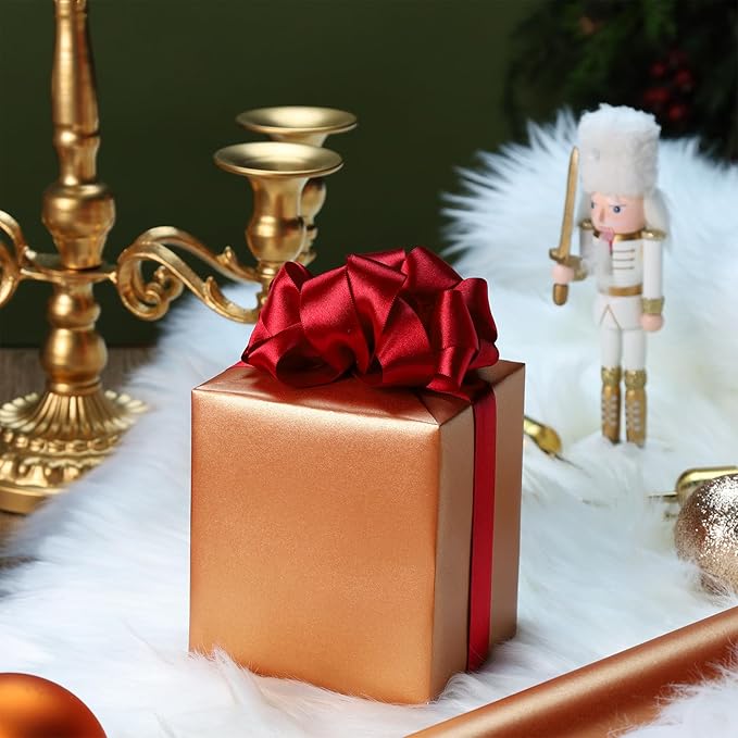 LaRibbons Copper Wrapping Paper, Mini Roll-17 Inch x 33 Feet Solid Color Pearly-Lustre Paper, Gift Wrapping Paper Rolls for Thanksgiving, Christmas, Birthday, Holiday Presents