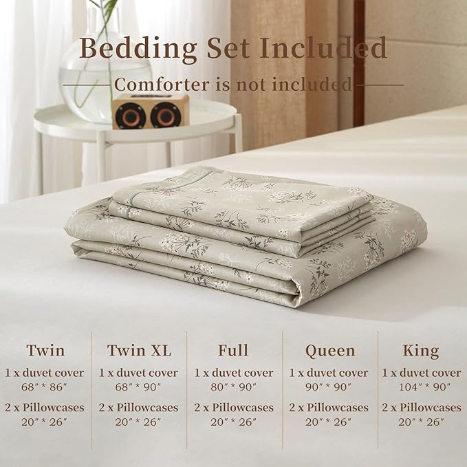 EAVD Boho Floral Duvet Cover Full Soft Cotton Garden Beige Floral Bedding Sets Full Aesthetic with 2 Pillowcases Chic Shabby Botanical Duvet Cover with Zipper Closure