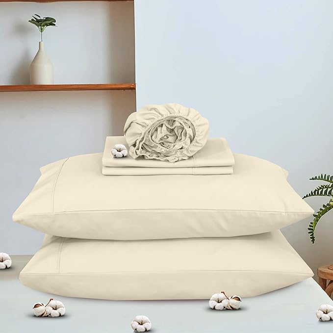 RUVANTI 100% Organic Cotton Sheets Twin Size, Percale Weave, GOTS Certified, 3-Piece Set, Deep Pocket 15", Crisp & Breathable, Soft Durable Bedding, Sábanas Algodón Orgánico – Cloud Cream