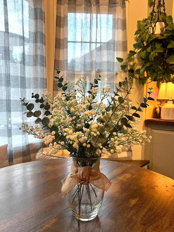 DEEMEI 18pcs Babys Breath Artificial Flowers Fake Eucalyptus Leaves Flowers Bouquet Artificial White Gypsophila Bouquets Real Touch Faux Flowers for Wedding Floral Arrangement Party Home Decoration