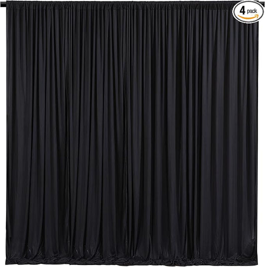 Wish Care Black Backdrop Curtain 4 Panels - Wrinkle-Free Polyester Photography Drapes for Wedding & Party - 16 X 10FT