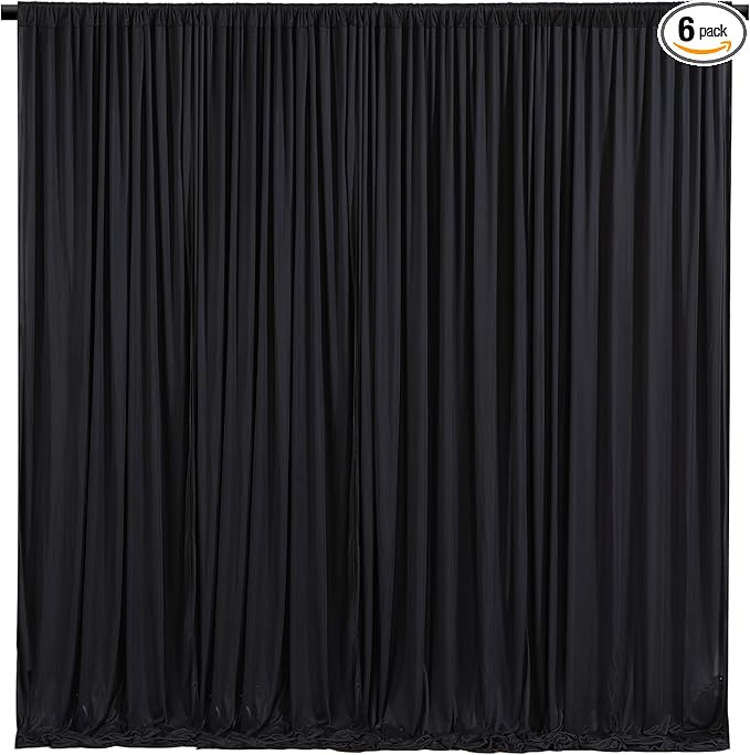 Wish Care Black Backdrop Curtain 6 Panels - Wrinkle-Free Polyester Photography Drapes for Wedding & Party - 24 X 10FT