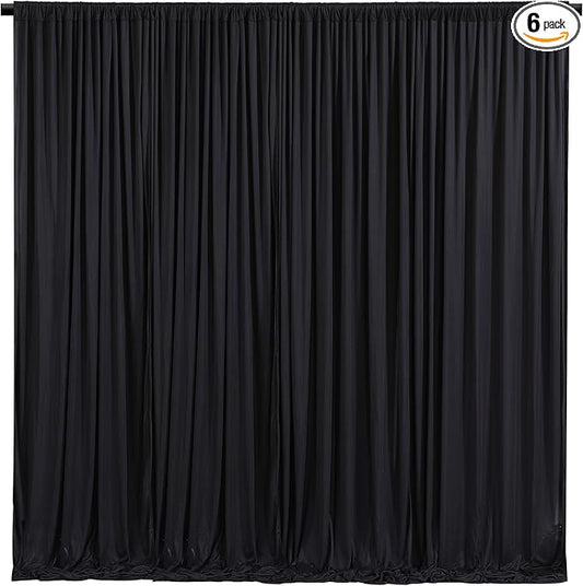 Wish Care Black Backdrop Curtain 6 Panels - Wrinkle-Free Polyester Photography Drapes for Wedding & Party - 24 X 10FT