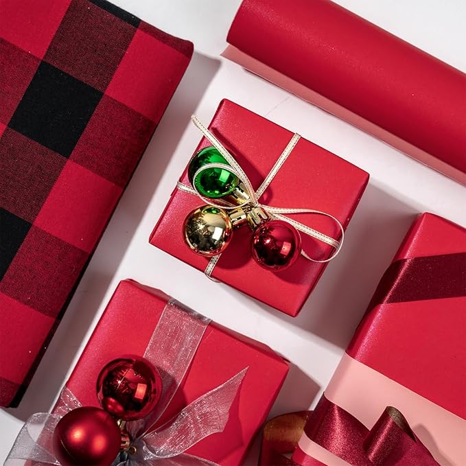 RUSPEPA Red Matte Wrapping Paper - Solid Color Pearly - lustre Paper Perfect for Wedding, Birthday, Christmas, Baby Shower -17 Inches X 32.8 Feet