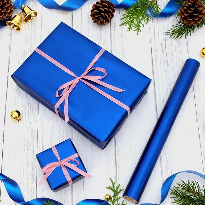 Donyang Blue Wrapping Paper, 17inch x 33ft Matte Metallic Royal Blue Solid Color Wrapping Paper Roll, Gift Wrapping Paper for Father's Day, Birthday, Christmas, Baby Shower, Wedding, Valentine's Day