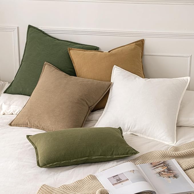MIULEE Decorative Linen Euro Sham Pillow Covers 26x26 Cream White Boho Farmhouse Neutral Christmas Couch Throw Pillows for Bed Pack of 2 Accent Modern Pillowcase Sofa Livingroom Home Decor