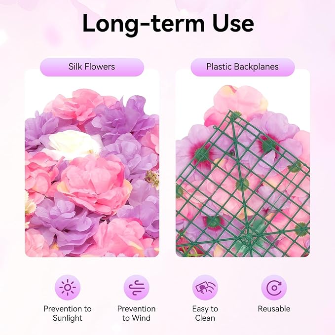 3D Flower Wall Panel 12Pcs Artificial Flower Wall Background Silk Rose Mat for Wedding Wedding Decor Shop Photo Backdrop (Flower Type C)