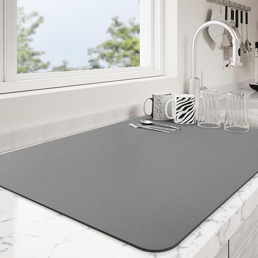 Dish Drying Mat for Kitchen Counter | Coffee Bar Mat for Countertops | Heat Resistant Drainer Mat with Non-slip Rubber Backed | Hide Stain Kitchen Absorbent Draining Mat | Dark Grey 18"x32"