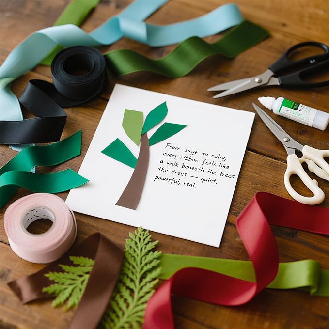 3/8 Satin Ribbon, 50 Yards Double Faced 10 Colored Ribbons Pack, Green Ribbon Sets for Gift Wrapping, Crafts, Flower Bouquet, Christmas, Easter, Eco Environment, Earthy Day, Forest Wedding