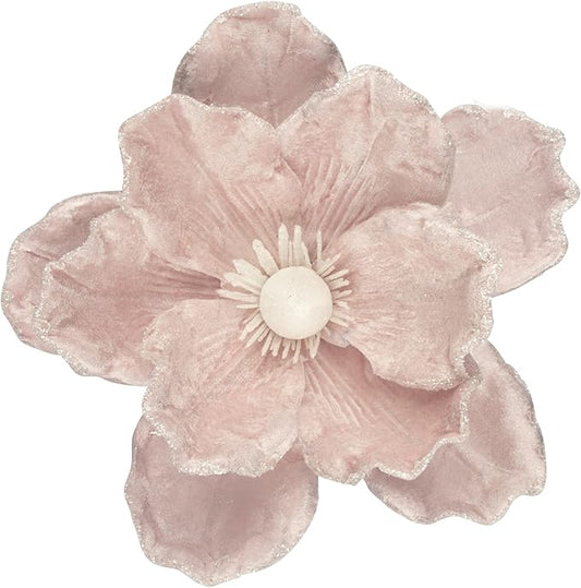 KI Store Pink Velvet Magnolia Flowers Pack of 6 Oversize Artificial Christmas Poinsettia Floral Picks Stems for Xmas Tree Wedding Centerpiece Decorations